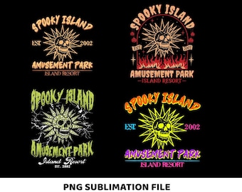 Spooky Island Amusement Park Png, Retro Halloween Png, Disco Skull Png, Nostalgia Halloween Png, Spooky Png, Spooky Island Amusement Park