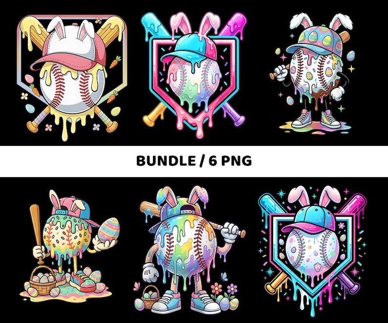 Easter Baseball Drip Ice Cream Bundle PNG, Bunny Baseball Png, Cute ...