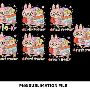 Back To School Kids Doll Cartoon Png Bundle, Monster Doll First Day of School, Pre-K to Fourth Grade PNg, Kawaii Monster School Shirt Png