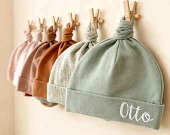 Custom Embroidered Cotton Baby Beanie – Knitted Hat with Name, Personalized Newborn Gift