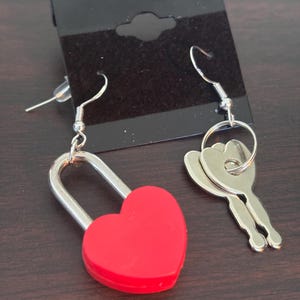 heart lock and key earrings