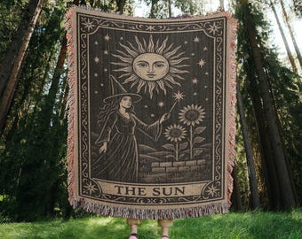 The Sun Tarot Card design Tapestry - Witchcore home decor - Woven Blanket