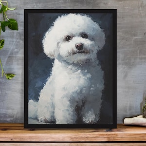 Hand-Painted Style Bichon Frise Portrait - Framed Wall Art - Gift for Dog Lovers