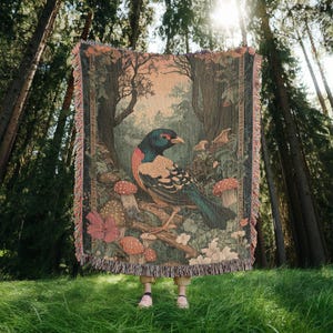Gothic Home Decor - Vintage Tapestry Blanket - Woodland Animal Throw  - Aesthetic Cozy Nature-Inspired Woven Wall Art