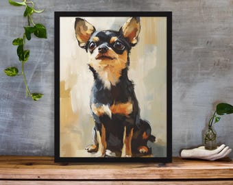 Retrato de chihuahua pintado a mano - Póster enmarcado para amantes de los perros - Idea de regalo única