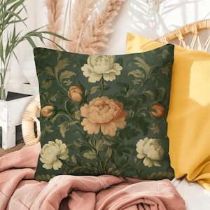 Vintage-style Victorian Floral Pattern Woven Pillow - Decorative Throw Pillow - Gothic style Botanical Home Decor