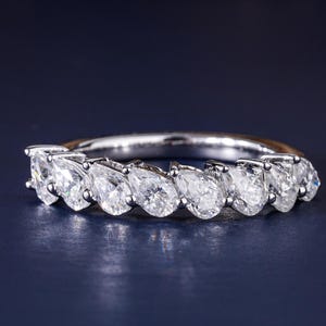 Teardrop Engagement Promise Ring, Lab Grown Pear Diamond Eternity Band, 14K White Gold Anniversary Wedding Jewelry
