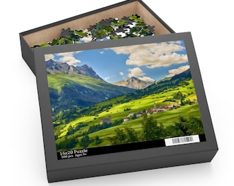 Puzzle ze sceną szwajcarskiej wioski, 120 / 252 / 500 elementów - relaksująca atmosfera, idealna dla miłośników puzzli, odpowiednia na spokojne wieczory,