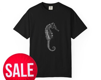 Koszulka z grafiką rentgenowską konika morskiego – Coastalcore Black Unisex