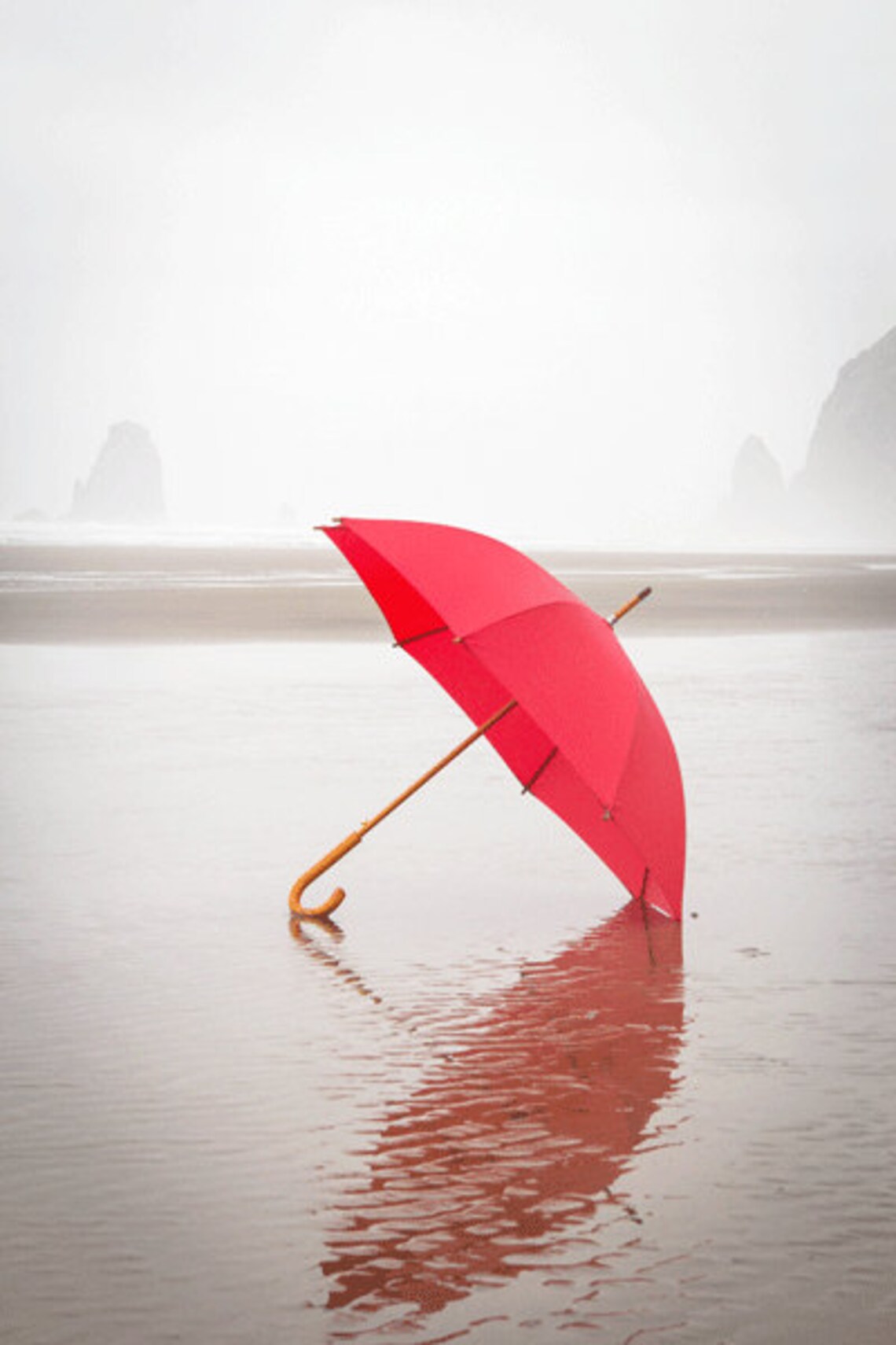 Beach Photography Red Umbrella Red Umbrella Photograph RED | Etsy