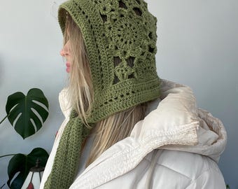 Capucha de crochet con flores mixtas / Patrón digital (PDF)