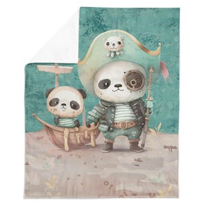Panel de tela pirata grande - Panda, vida marina, aventura, océano, playa náutica - 75 cm x 100 cm - 100 % algodón - Decoración, colchas y manualidades