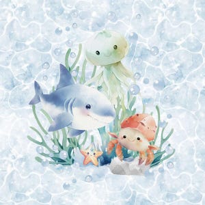 &quot;Unter dem Meer Stoffpanel &quot;&quot;Ocean Animal Octopus Coral Reef Marine Beach&quot;&quot; - 40 x 50 cm - French Terry - Kunsthandwerk, Bekleidung, Dekor
