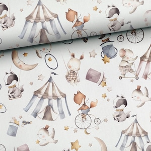 Festive Animals Fabric - Whimsical Fantasy Kids Moon Night Stars - 155 cm (61”) Wide - 100% Cotton - Quilting, Crafts, Apparel, Decor