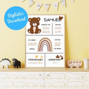 Birth poster, poster, personalized birth poster, baby room wall decoration, gift for birth, children&#39;s room decoration, baby gift, children&#39;s poster