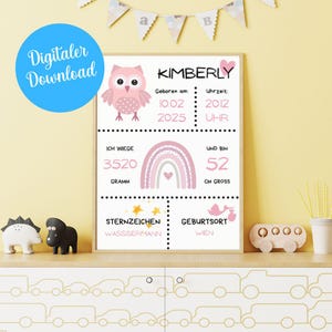 Birth poster, poster, personalized birth poster, baby room wall decoration, gift for birth, children&#39;s room decoration, baby gift, children&#39;s poster