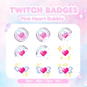 Pixel Twitch Sub Badges - Pink Heart Bubble – Instant download.
