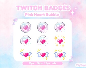 Pixel Twitch Sub Badges - Pink Heart Bubble – Instant download.