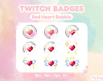 Pixel Twitch Sub Badges - Red Heart Bubble – instant download.