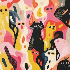 Unique Cat Wall Art Colorful and Cute Pet Lover&#39;s Delight , Colorful Animal Print Pet Lover Gift, Cute Cat Illustration, Home Decor, Nursery