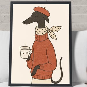 Windhund Kaffee Poster: Skandinavischer Hund im Pulli (Digitaler Download)