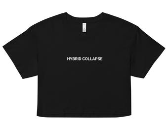 HYBRID COLLAPSE Women’s Black Crop Top – Minimalist Logo Tee – Official Art Project Merch