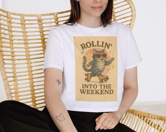 Funny Cat Shirt, Retro Roller Skating Cat T-Shirt, Vintage 80s Kitty Skater Tee, Cute Cat Lover Gift, Cool Weekend Graphic Top