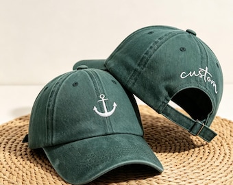 Personalized Anchor Hat Custom Back Text Vintage Baseball Cap Embroidered Bridesmaid Gift Bachelorette Party Vacation Beach Hats Distressed