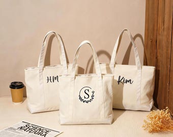 Personalized Embroidered Tote Bag, Bridesmaid Gift, Custom Monogram Beach Tote
