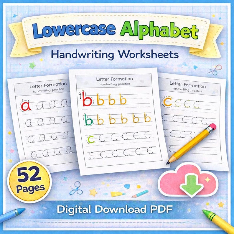 Lowercase Alphabet Handwriting Worksheets | 52 Letter Formation Pages ...