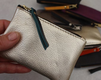 Metallic Leather Coin Purse: Small Cowhide Pouch
