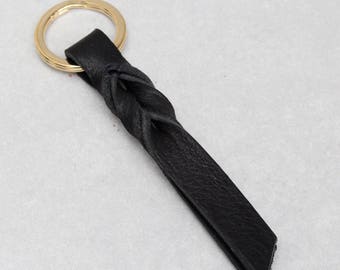 Black Leather Keyring, Small Twist Keyring