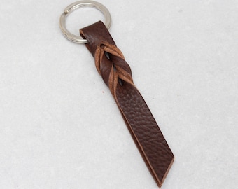 Twist Keyring, Small, Brown Tumblegrain, Leather Keyring, Personalised