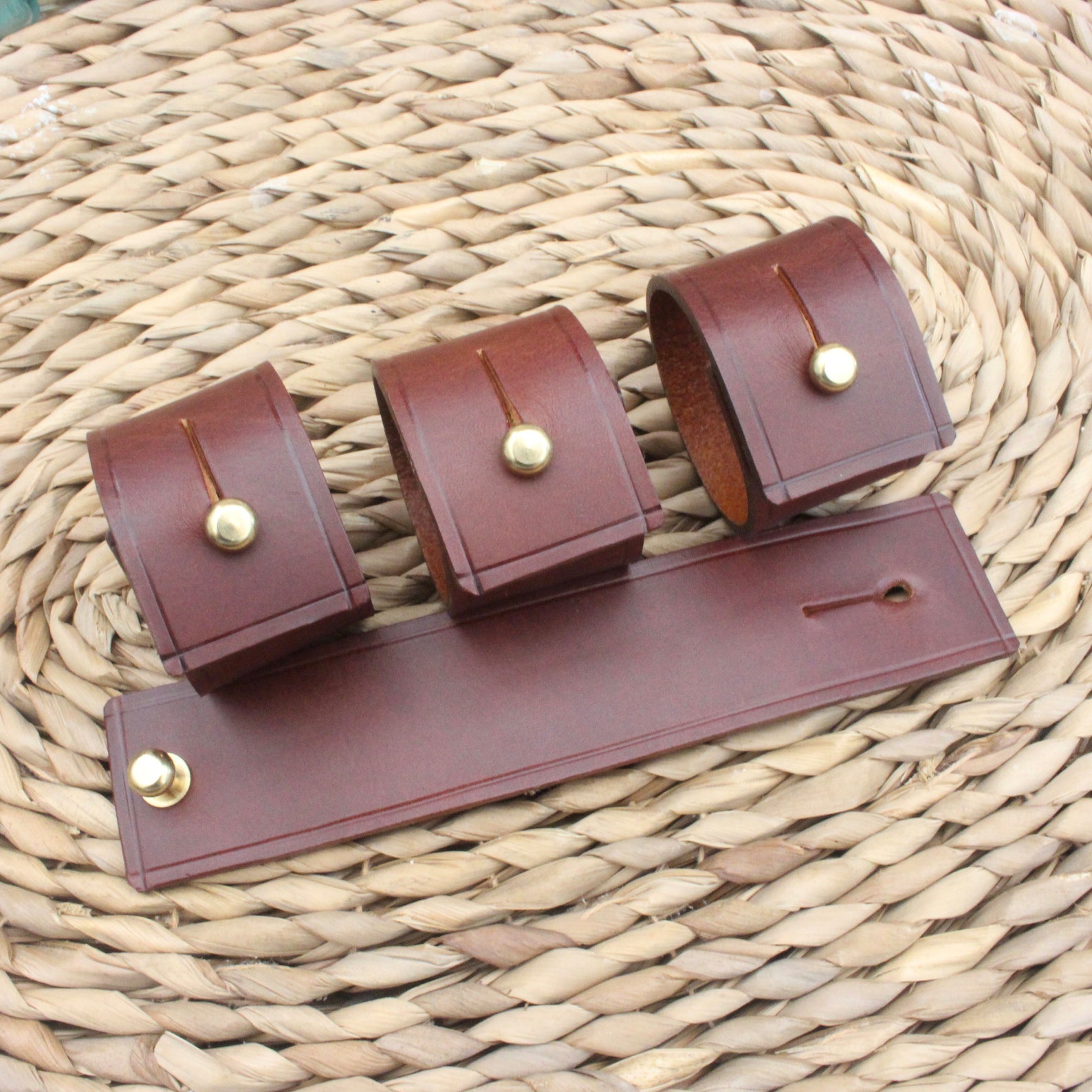 Mid Brown Leather Napkin Rings Etsy