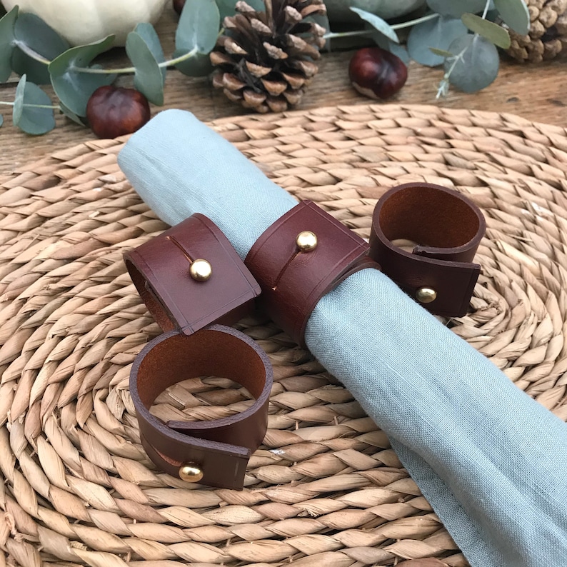 Mid Brown Leather Napkin Rings Etsy