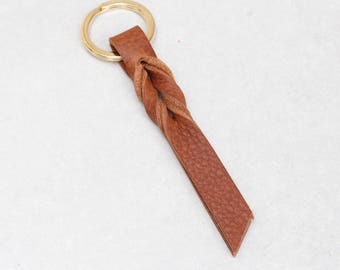 Tan Leather Keyring with Twist Detail