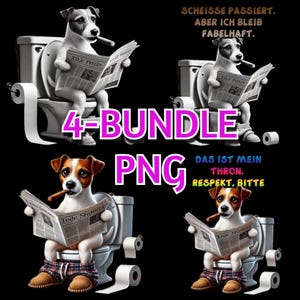 4er-Bundle Lustige Hunde auf dem Klo – Funny Dog Toilet Cliparts | PNGs für Sublimation, T-Shirts, Sticker, Tassen | Instant Download