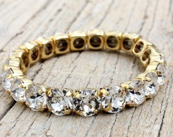 Swarovski Bracelet Gold CRYSTAL CLEAR - Diamonds Charm Bracelet - Gold Swarovski Crystal Bracelet  - Tennis bracelet