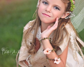 Peach Silk Flower Forearm Cuff: Woodland Fairy Bracelet