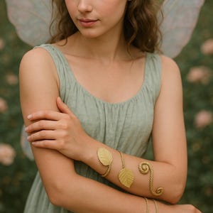 Gold ATHENA Forearm, Woodland cuff, Bohemian bracelet, Floral forearm, Fairy bracelet, Woodland Bracelet, Forest Elf Bracelet Gold cuff