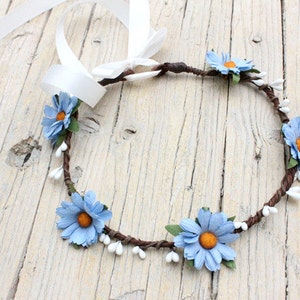 ETHERIAL Blue Daisies wreath Daisies Flower Wreath Forest Tiara Woodland Crown Blue daiy flower Head wreath Headpiece Summer Rare crown image 1