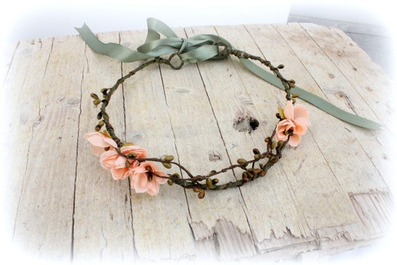 DAHLIA Peach Woodland Crown, Bridal Flower Crown, Woodland Boho Headpiece,Headband, Floral Headband, Flower Headpiece, Wedding Headpiece image 2