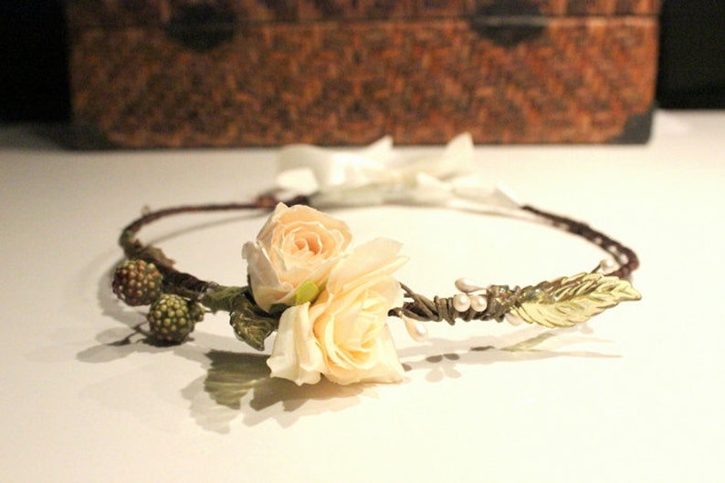 BOHEMIAN RHAPSODY HeadBand Wreath woodland flower hair wreath wedding headpiece, headband, vintage inspired flower rose crown image 4