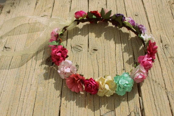 CORONA di fiori Ghirlanda Fiori Bambini Ragazza Fiori blu matrimonio vintage 70