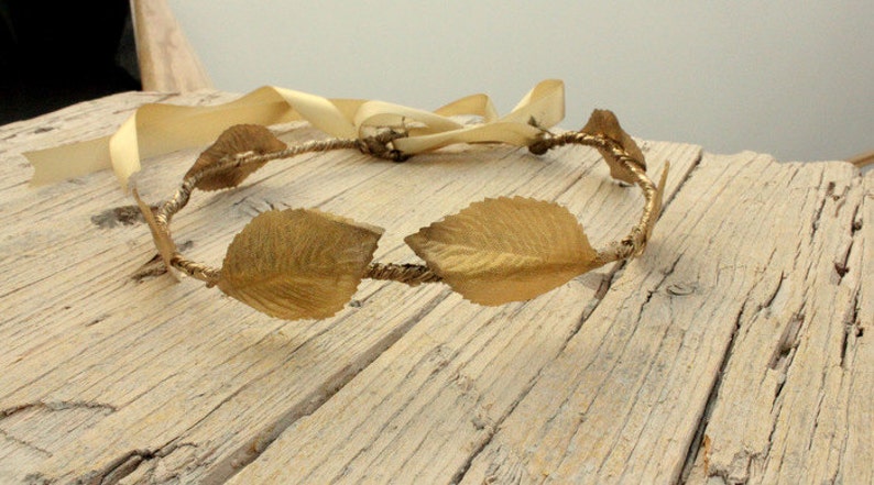 ATHENA Greek FOREST CROWN Halo Woodland Wreath, gold leafs, gold leaves, Flower Girls , Whimsical, Woodland Wreath, Amazon head band image 3