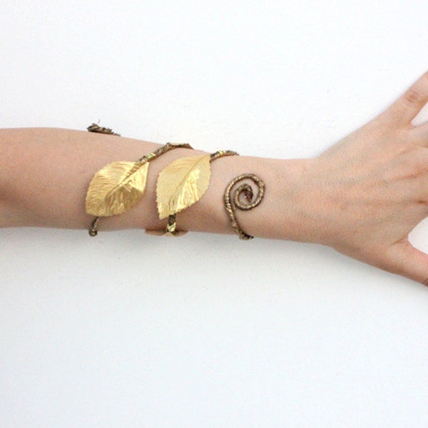 Gold ATHENA Forearm, Woodland cuff, Bohemian bracelet, Floral forearm, Fairy bracelet, Woodland Bracelet, Forest Elf Bracelet Gold cuff