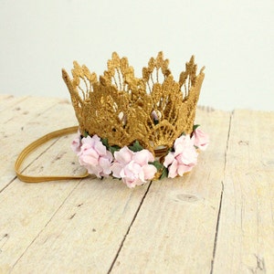 Floral Gold Lace Crown: Princess Birthday Cake Smash Prop