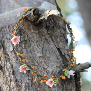 DAKOTA WOODLAND WREATH - Lilies and Orange Berries tiara, crown, headband, headpiece, halo, vintage, country