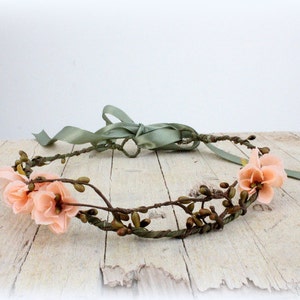 DAHLIA Peach Woodland Crown, Bridal Flower Crown, Woodland Boho Headpiece,Headband, Floral Headband, Flower Headpiece, Wedding Headpiece image 1