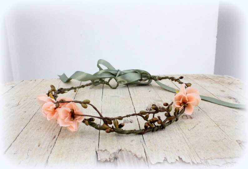 DAHLIA Peach Woodland Crown, Bridal Flower Crown, Woodland Boho Headpiece,Headband, Floral Headband, Flower Headpiece, Wedding Headpiece image 1
